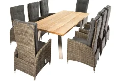 New Garten-Essgruppe, Edelstahl/recyceltes Teak, Tisch 220x100 cm, 8 Hochlehner- Diningsessel, A-Gestell, FSC®-zertifiziertes Produkt Polyrattan-Gartenmöbel|Edelstahl-Gartenmöbel