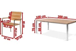 Clearance Garten-Essgruppe, Edelstahl/Teak, Tisch 200 x 100 cm, 6 Stapelsessel, FSC®-zertifiziertes Produkt Garten-Essgruppen