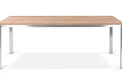 Clearance Garten-Essgruppe, Edelstahl/Teak, Tisch 200 x 100 cm, 6 Stapelsessel, FSC®-zertifiziertes Produkt Garten-Essgruppen