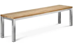 Clearance Garten-Essgruppe, Edelstahl/recyceltes Teak, Tisch 180x90 cm, 2 Bänke, FSC®-zertifiziertes Produkt Garten-Essgruppen