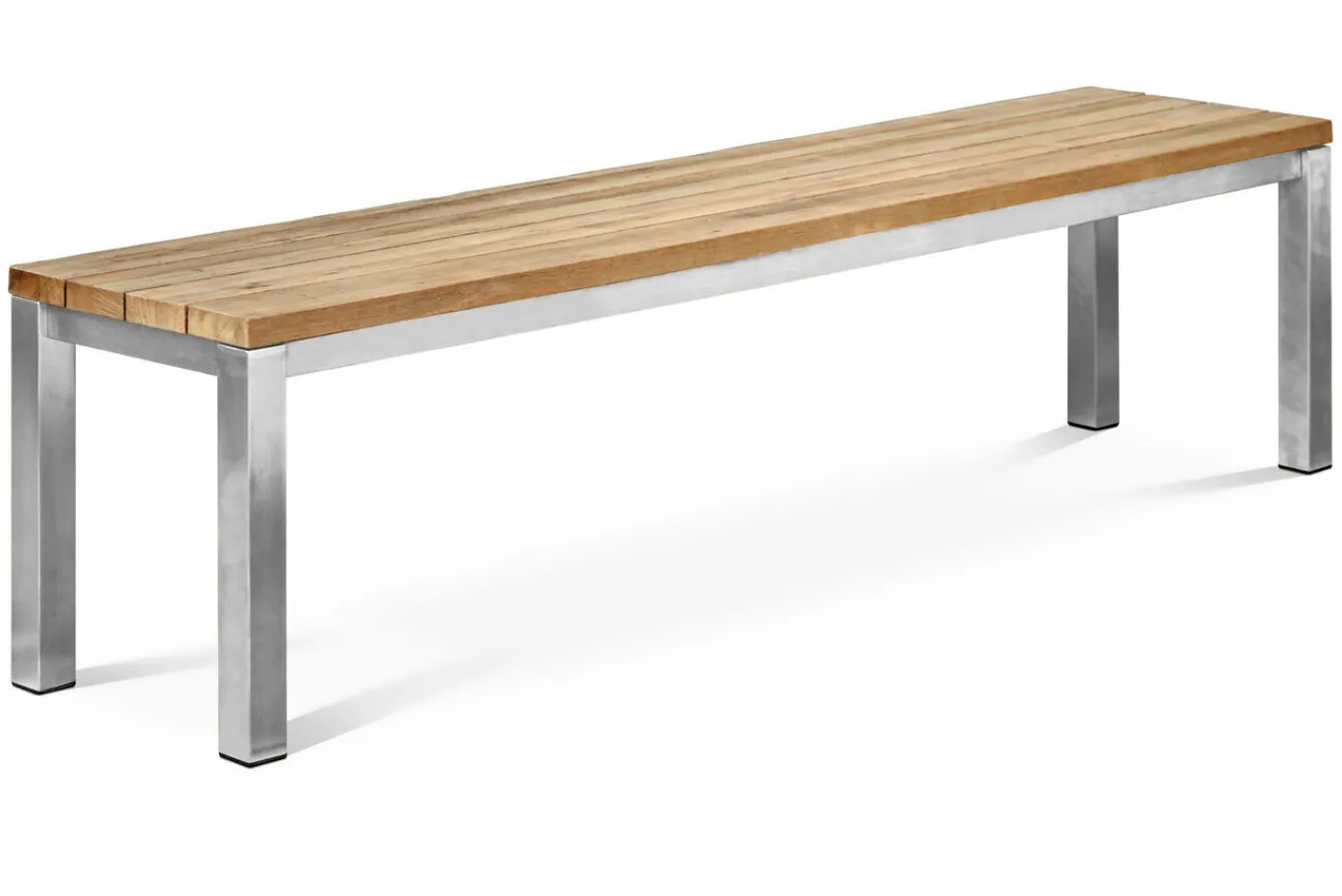 Clearance Garten-Essgruppe, Edelstahl/recyceltes Teak, Tisch 180x90 cm, 2 Bänke, FSC®-zertifiziertes Produkt Garten-Essgruppen