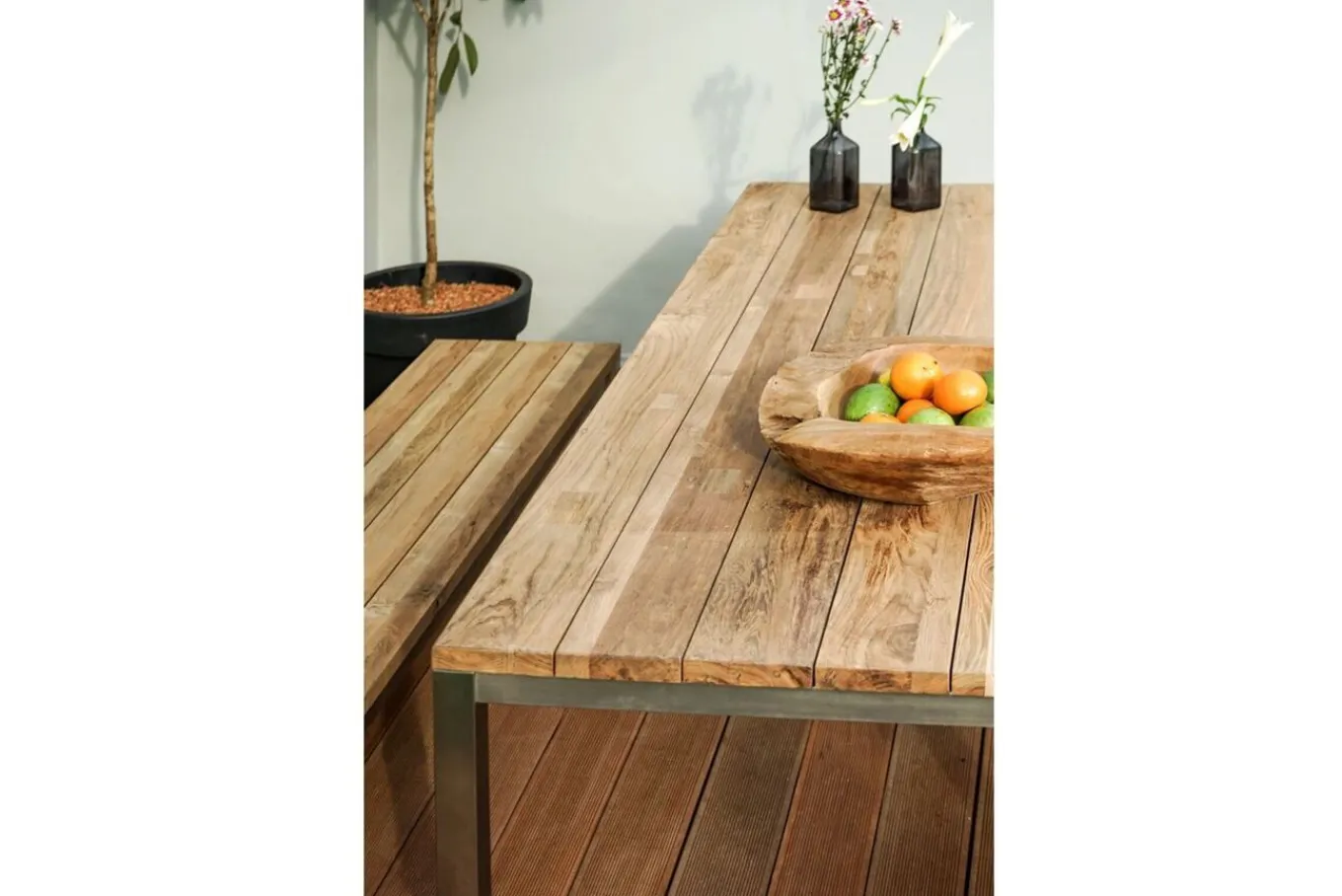 Clearance Garten-Essgruppe, Edelstahl/recyceltes Teak, Tisch 180x90 cm, 2 Bänke, FSC®-zertifiziertes Produkt Garten-Essgruppen
