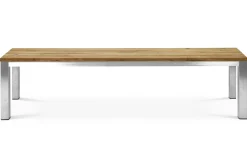 Clearance Garten-Essgruppe, Edelstahl/recyceltes Teak, Tisch 180x90 cm, 2 Bänke, FSC®-zertifiziertes Produkt Garten-Essgruppen