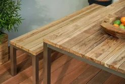 Clearance Garten-Essgruppe, Edelstahl/recyceltes Teak, Tisch 180x90 cm, 2 Bänke, FSC®-zertifiziertes Produkt Garten-Essgruppen