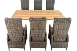 Best Garten-Essgruppe, Edelstahl/recyceltes Teak, Tisch 220x100 cm, 6 Hochlehner- Diningsessel, A-Gestell, FSC®-zertifiziertes Produkt Polyrattan-Gartenmöbel|Garten-Essgruppen