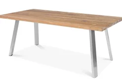 Best Garten-Essgruppe, Edelstahl/recyceltes Teak, Tisch 220x100 cm, 6 Hochlehner- Diningsessel, A-Gestell, FSC®-zertifiziertes Produkt Polyrattan-Gartenmöbel|Garten-Essgruppen