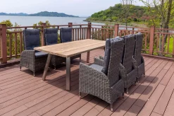 Best Garten-Essgruppe, Edelstahl/recyceltes Teak, Tisch 220x100 cm, 6 Hochlehner- Diningsessel, A-Gestell, FSC®-zertifiziertes Produkt Polyrattan-Gartenmöbel|Garten-Essgruppen