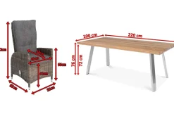 Best Garten-Essgruppe, Edelstahl/recyceltes Teak, Tisch 220x100 cm, 6 Hochlehner- Diningsessel, A-Gestell, FSC®-zertifiziertes Produkt Polyrattan-Gartenmöbel|Garten-Essgruppen