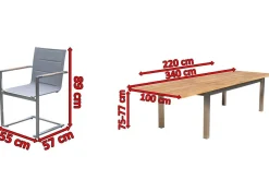 Best Garten-Essgruppe, Edelstahl/Teak, 220/340 x 100 cm, 6 Freischwinger, silber, Tischplattedicke 3cm, FSC®-zertifiziertes Produkt Garten-Essgruppen|Edelstahl-Gartenmöbel