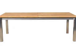 Best Garten-Essgruppe, Edelstahl/Teak, 220/340 x 100 cm, 6 Freischwinger, silber, Tischplattedicke 3cm, FSC®-zertifiziertes Produkt Garten-Essgruppen|Edelstahl-Gartenmöbel