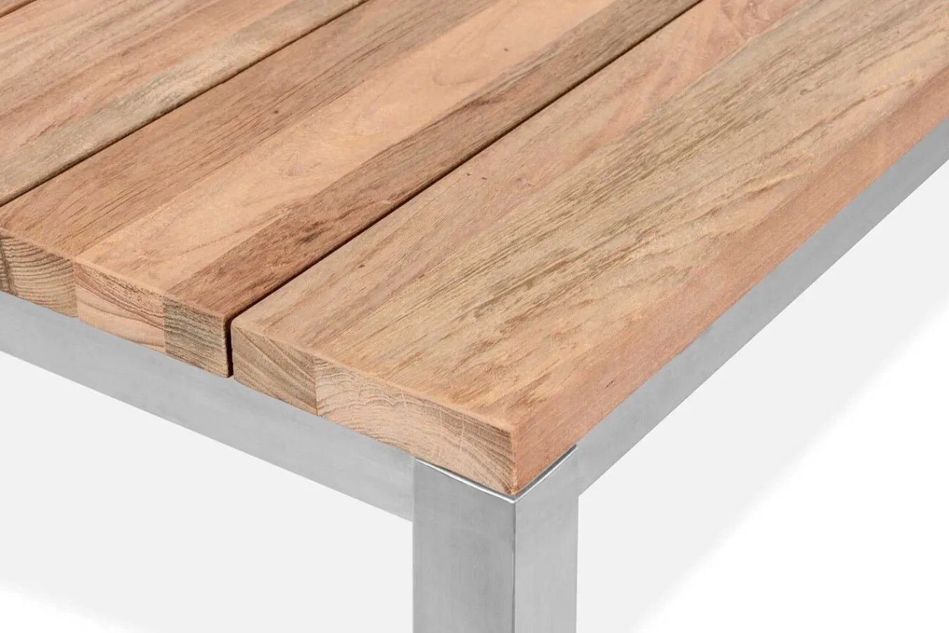 New Garten-Essgruppe, Edelstahl / Teak, Tisch 200 x 100 cm, 6 Klappstühle, schwarz Garten-Essgruppen|Edelstahl-Gartenmöbel
