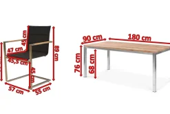 Garten-Essgruppe, Edelstahl/recyceltes Teak, Tisch 180 x 90 cm, 6 Freischwinger padded, schwarz, FSC®-zertifiziertes Produkt Garten-Essgruppen