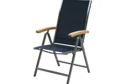 Hot Garten-Essgruppe, Edelstahl/recyceltes Teak, Tisch 180 x 90 cm, 6 Klappstühle, schwarz, FSC®-zertifiziertes Produkt Garten-Essgruppen