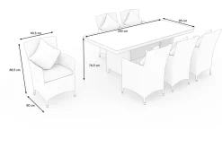 Outlet Garten-Essgruppe für 6 Personen, desert-beige, Alu/Polyrattan, Esstisch 200x95 cm Polyrattan-Gartenmöbel|Aluminium-Gartenmöbel