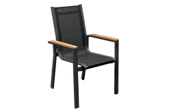 Clearance Garten-Essgruppe für 6 Pesonen, anthrazit matt, Alu/Textilene, Tisch 180/240 x 100 cm, stapelbare Sessel, FSC®-zertifizertes Produkt Garten-Essgruppen|Aluminium-Gartenmöbel