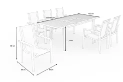 Clearance Garten-Essgruppe für 6 Pesonen, anthrazit matt, Alu/Textilene, Tisch 180/240 x 100 cm, stapelbare Sessel, FSC®-zertifizertes Produkt Garten-Essgruppen|Aluminium-Gartenmöbel