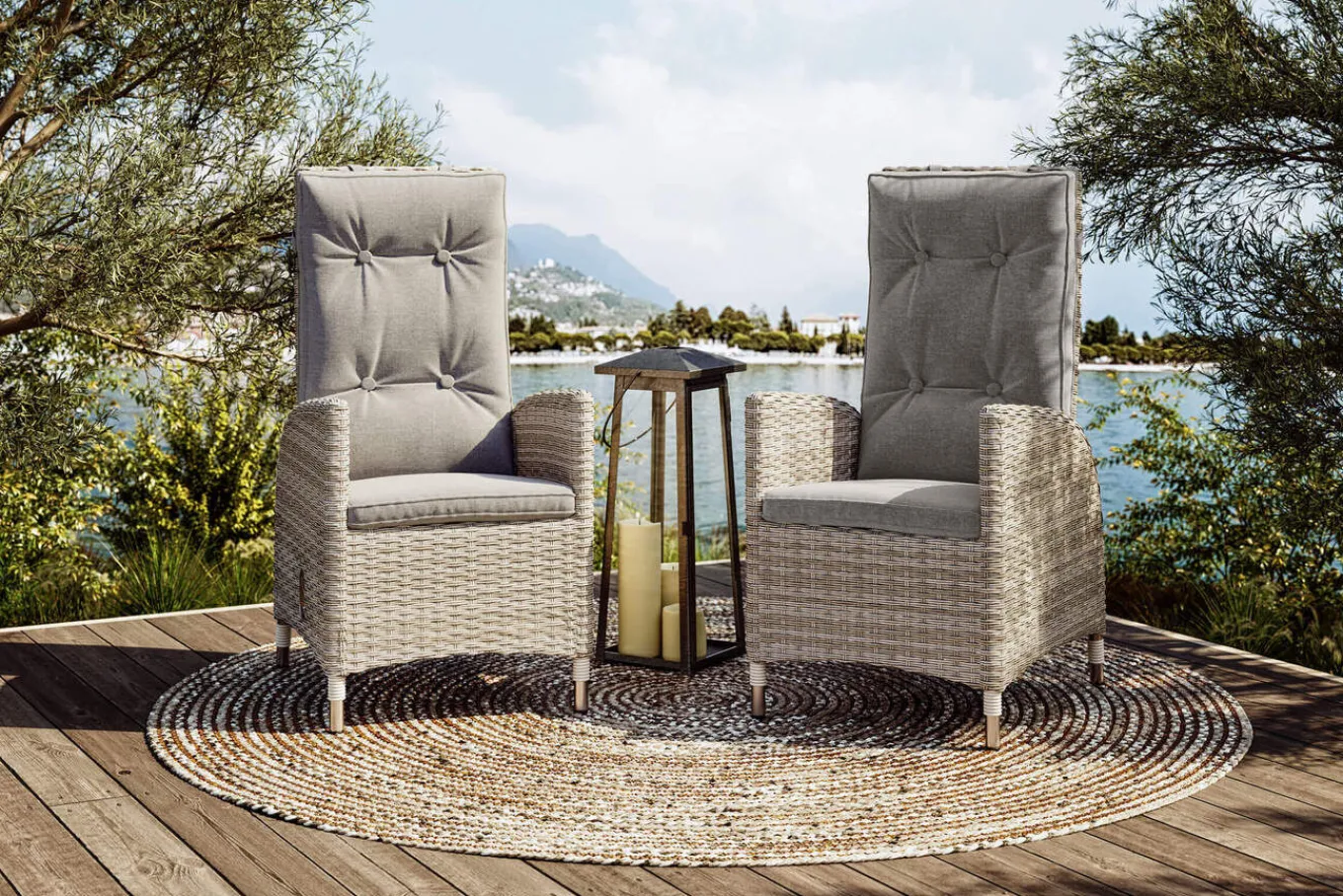 Outlet Garten-Essgruppe für 6 Personen, desert-beige, Alu/Polyrattan, Esstisch 200x 95 cm, verstellbare Diningsessel Polyrattan-Gartenmöbel|Garten-Essgruppen