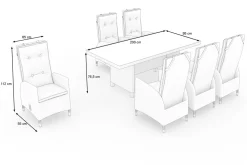Outlet Garten-Essgruppe für 6 Personen, desert-beige, Alu/Polyrattan, Esstisch 200x 95 cm, verstellbare Diningsessel Polyrattan-Gartenmöbel|Garten-Essgruppen