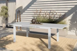 Clearance Garten-Essgruppe für 8 Personen, weiß/hellgrau, Alu/Sicherheitsglas, Tisch ausziehbar, Stühle klappbar Garten-Essgruppen|Aluminium-Gartenmöbel
