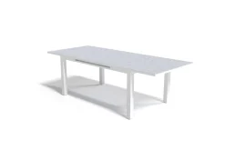 Clearance Garten-Essgruppe für 8 Personen, weiß/hellgrau, Alu/Sicherheitsglas, Tisch ausziehbar, Stühle klappbar Garten-Essgruppen|Aluminium-Gartenmöbel