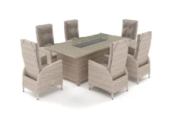 Clearance Garten-Essgruppe für 6 Personen, dessert-beige, Alu/Polyrattan, mit Feuertisch 200 x 100 cm, UV- & witterungsbeständig Garten-Essgruppen|Aluminium-Gartenmöbel