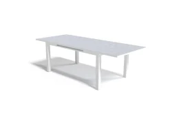 Garten-Essgruppe für 6 Personen, creme/weiß, Alu/Sicherheitsglas, Tisch ausziehbar 180/240 x 100 cm, Stühle klappbar Garten-Essgruppen|Aluminium-Gartenmöbel