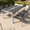 Best Gartenessgruppe, Grau, Edelstahl/Glaskeramik/FSC-Teakholz, Tisch 200x100cm, 6 Diningsessel, Stapelbar, Kratzfest Garten-Essgruppen|Edelstahl-Gartenmöbel