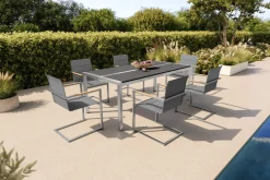 Online Garten-Essgruppe, graphite, Edelstahl/Glaskeramik, 200x100cm, 6 Freischwinger, hohe Belastbarkeit Garten-Essgruppen