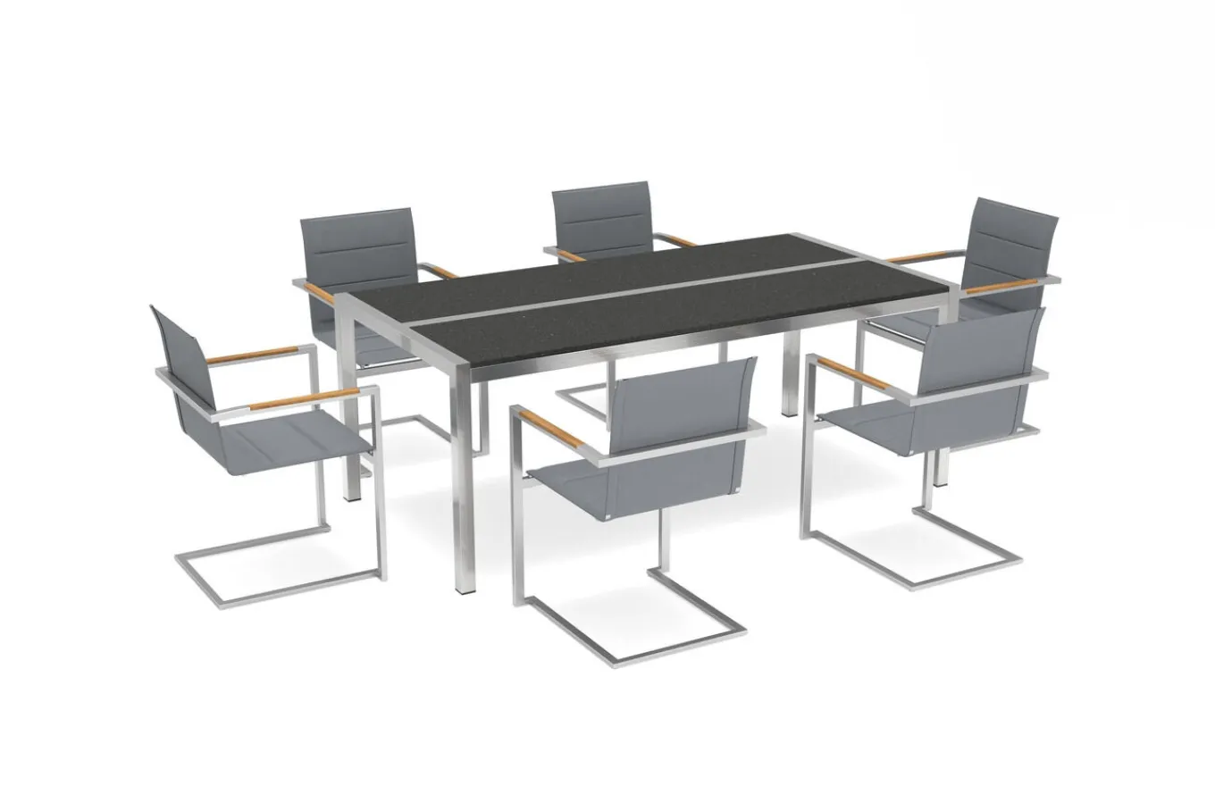 Online Garten-Essgruppe, graphite, Edelstahl/Glaskeramik, 200x100cm, 6 Freischwinger, hohe Belastbarkeit Garten-Essgruppen
