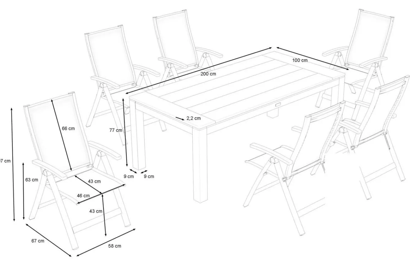 Clearance Garten-Essgruppe mit 6 Sesseln, anthrazit/natur, Alu/Akazie, klappbar, witterungsbeständig, FSC®-zertifiziertes Produkt Garten-Essgruppen|Aluminium-Gartenmöbel