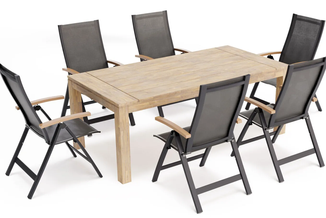 Clearance Garten-Essgruppe mit 6 Sesseln, anthrazit/natur, Alu/Akazie, klappbar, witterungsbeständig, FSC®-zertifiziertes Produkt Garten-Essgruppen|Aluminium-Gartenmöbel