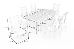 Garten-Essgruppe mit 6 Sesseln, xerix/anthrazit, Alu/Textilene, ausziehbar & stapelbar, witterungsbeständig, Garten-Essgruppen