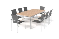 New Garten-Essgruppe mit 6 Sesseln, silber/anthrazit, Edelstahl/Textilene, stapelbar, schmutzabweisend, pflegeleicht Garten-Essgruppen|Edelstahl-Gartenmöbel