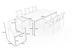 New Garten-Essgruppe mit 6 Sesseln, silber/anthrazit, Edelstahl/Textilene, stapelbar, schmutzabweisend, pflegeleicht Garten-Essgruppen|Edelstahl-Gartenmöbel