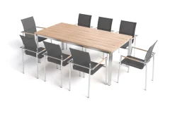 New Garten-Essgruppe mit 6 Sesseln, silber/anthrazit, Edelstahl/Textilene, stapelbar, schmutzabweisend, pflegeleicht Garten-Essgruppen|Edelstahl-Gartenmöbel
