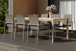 New Garten-Essgruppe mit 6 Sesseln, silber/anthrazit, Edelstahl/Textilene, stapelbar, schmutzabweisend, pflegeleicht Garten-Essgruppen|Edelstahl-Gartenmöbel