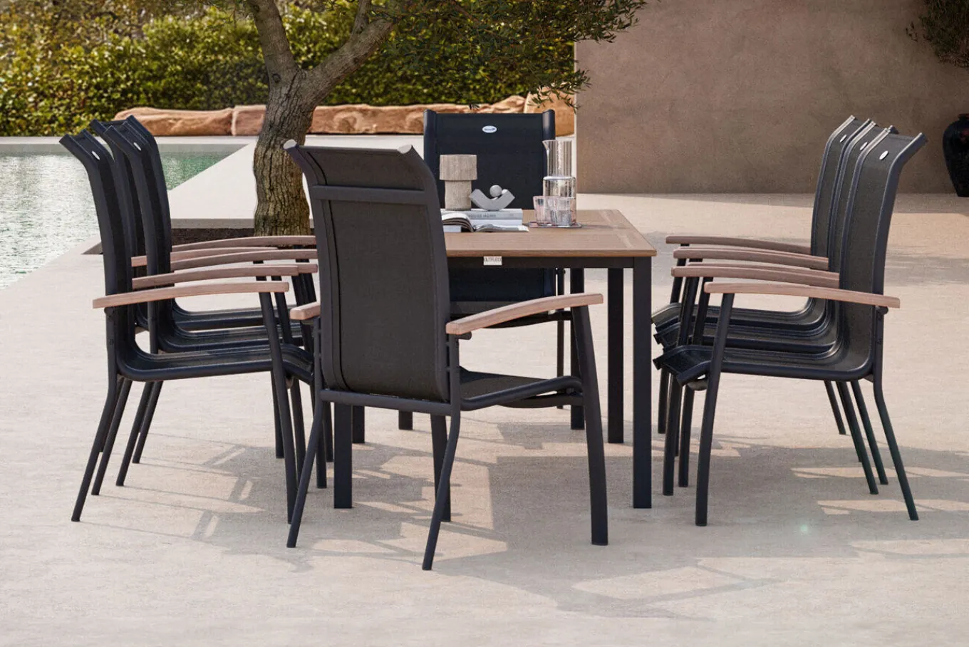 Sale Garten-Essgruppe mit 8 Sesseln, xerix/anthrazit, Alu/Textilene, ausziehbar & stapelbar, witterungsbeständig, hohe Belastbarkeit, pflegeleicht Garten-Essgruppen|Aluminium-Gartenmöbel