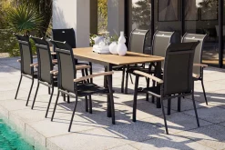 Sale Garten-Essgruppe mit 8 Sesseln, xerix/anthrazit, Alu/Textilene, ausziehbar & stapelbar, witterungsbeständig, hohe Belastbarkeit, pflegeleicht Garten-Essgruppen|Aluminium-Gartenmöbel