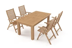 Discount Garten-Essgruppe, natur, Akazie, Ausziehtisch 180/220/260 x 100 cm, 4 Klappstühle, FSC®-zertifiziertes Produkt Garten-Essgruppen|Akazien-Gartenmöbel