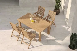Discount Garten-Essgruppe, natur, Akazie, Ausziehtisch 180/220/260 x 100 cm, 4 Klappstühle, FSC®-zertifiziertes Produkt Garten-Essgruppen|Akazien-Gartenmöbel