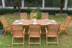 Clearance Garten-Essgruppe, natur, Akazie, Ausziehtisch 150/200 x 90 cm, 8 Klappstühle, klappbar, FSC®-zertifiziertes Produkt Garten-Essgruppen|Akazien-Gartenmöbel