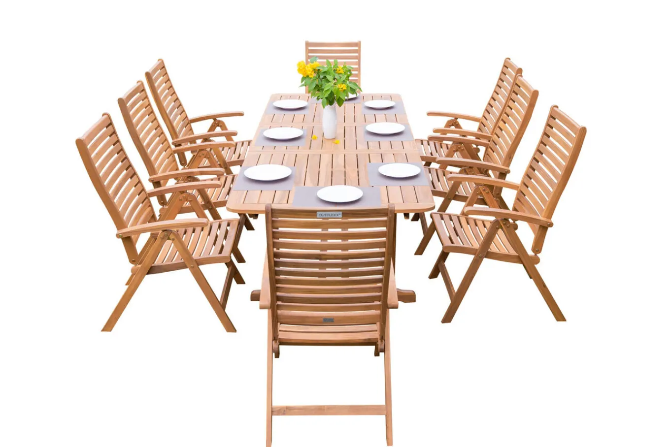 Clearance Garten-Essgruppe, natur, Akazie, Ausziehtisch 150/200 x 90 cm, 8 Klappstühle, klappbar, FSC®-zertifiziertes Produkt Garten-Essgruppen|Akazien-Gartenmöbel