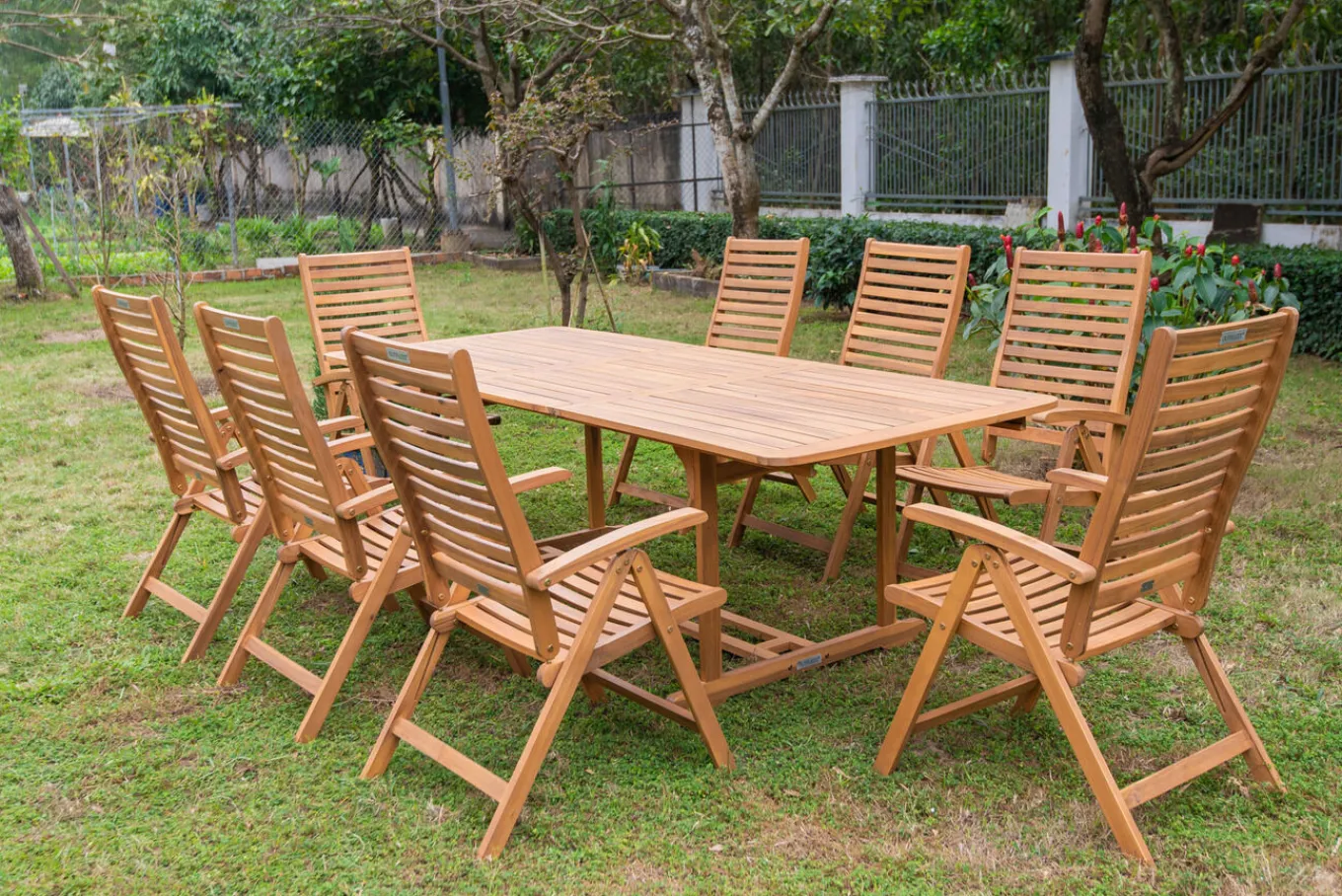 Clearance Garten-Essgruppe, natur, Akazie, Ausziehtisch 150/200 x 90 cm, 8 Klappstühle, klappbar, FSC®-zertifiziertes Produkt Garten-Essgruppen|Akazien-Gartenmöbel