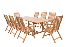 Clearance Garten-Essgruppe, natur, Akazie, Ausziehtisch 150/200 x 90 cm, 8 Klappstühle, klappbar, FSC®-zertifiziertes Produkt Garten-Essgruppen|Akazien-Gartenmöbel