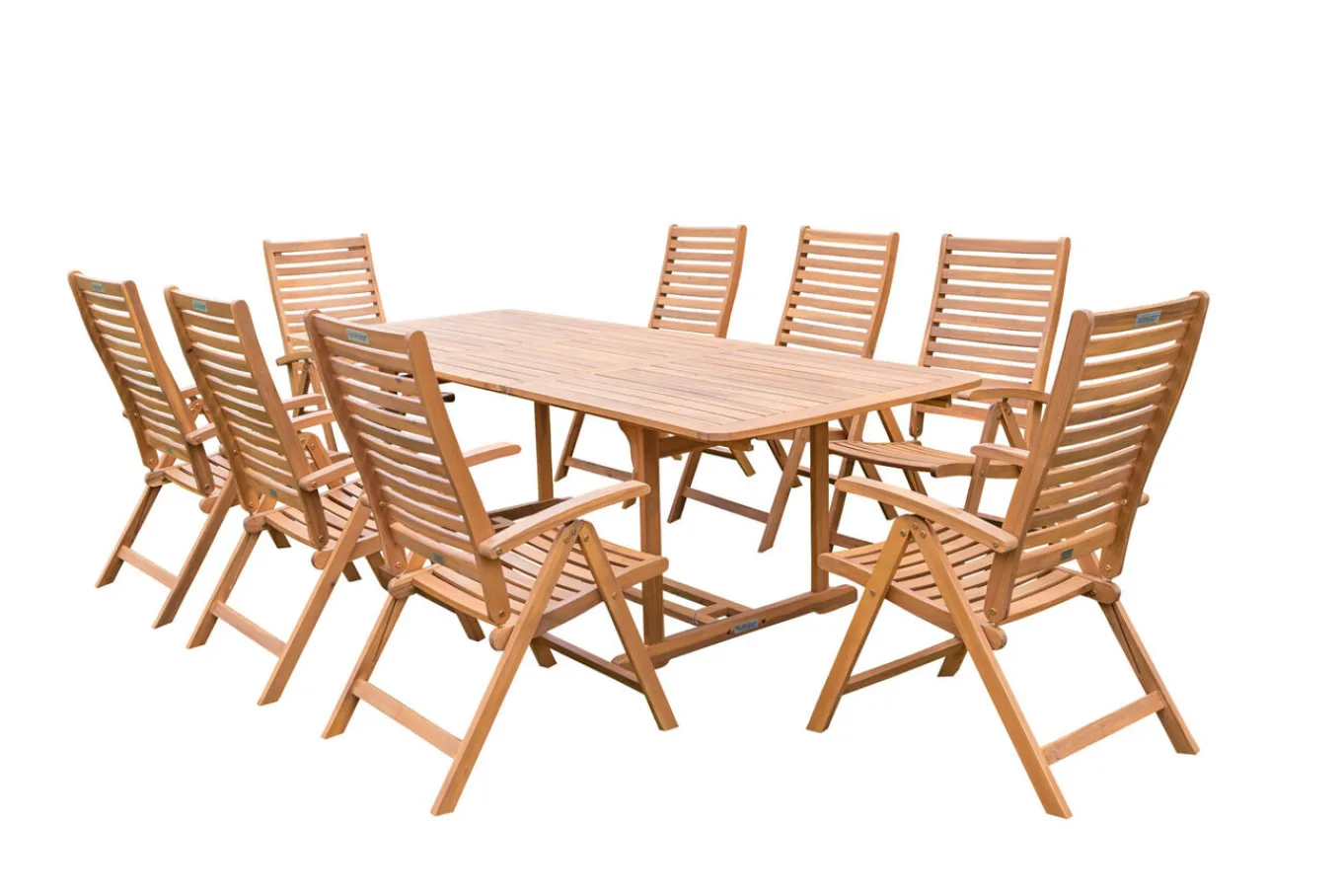 Clearance Garten-Essgruppe, natur, Akazie, Ausziehtisch 150/200 x 90 cm, 8 Klappstühle, klappbar, FSC®-zertifiziertes Produkt Garten-Essgruppen|Akazien-Gartenmöbel