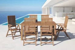 New Garten-Essgruppe, natur, Akazie, Tisch 160 x 90 cm, 6 Klappsessel, FSC®-zertifiziertes Produkt Garten-Essgruppen|Akazien-Gartenmöbel