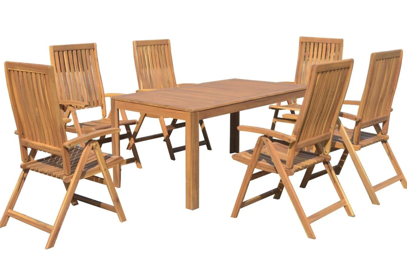 New Garten-Essgruppe, natur, Akazie, Tisch 160 x 90 cm, 6 Klappsessel, FSC®-zertifiziertes Produkt Garten-Essgruppen|Akazien-Gartenmöbel