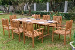 Online Garten-Essgruppe, natur, Akazie, Ausziehtisch 150/200 x 90 cm, 8 Armlehnensessel, FSC®-zertifiziertes Produkt Garten-Essgruppen|Akazien-Gartenmöbel