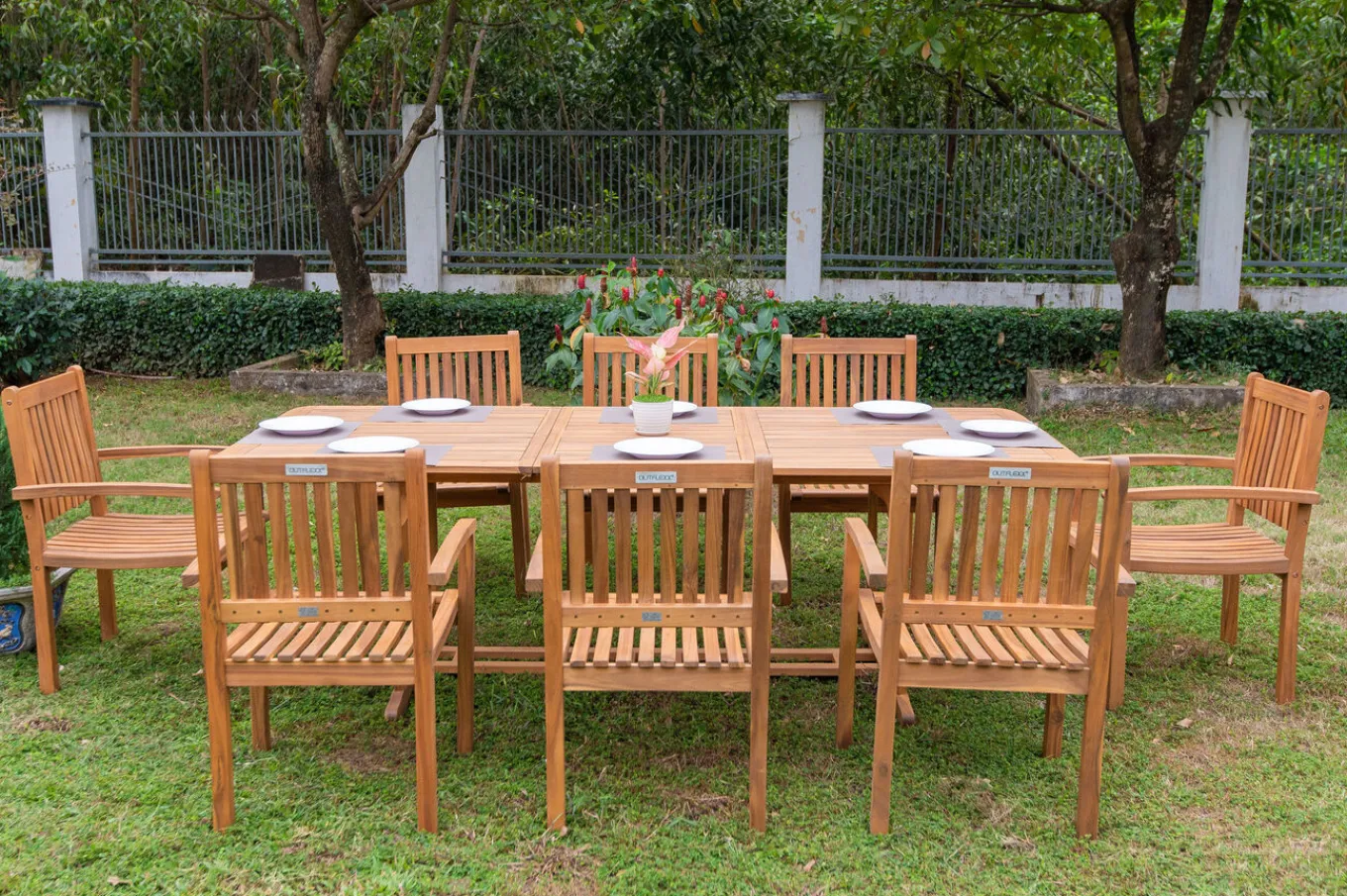 Online Garten-Essgruppe, natur, Akazie, Ausziehtisch 150/200 x 90 cm, 8 Armlehnensessel, FSC®-zertifiziertes Produkt Garten-Essgruppen|Akazien-Gartenmöbel