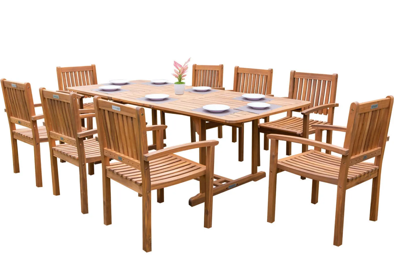 Online Garten-Essgruppe, natur, Akazie, Ausziehtisch 150/200 x 90 cm, 8 Armlehnensessel, FSC®-zertifiziertes Produkt Garten-Essgruppen|Akazien-Gartenmöbel